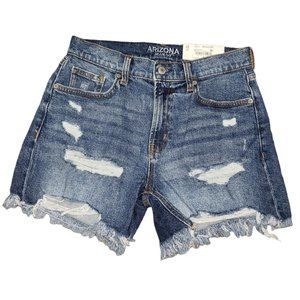 Arizona size 7 distressed high rise denim midi cutoff jean shorts new with tags